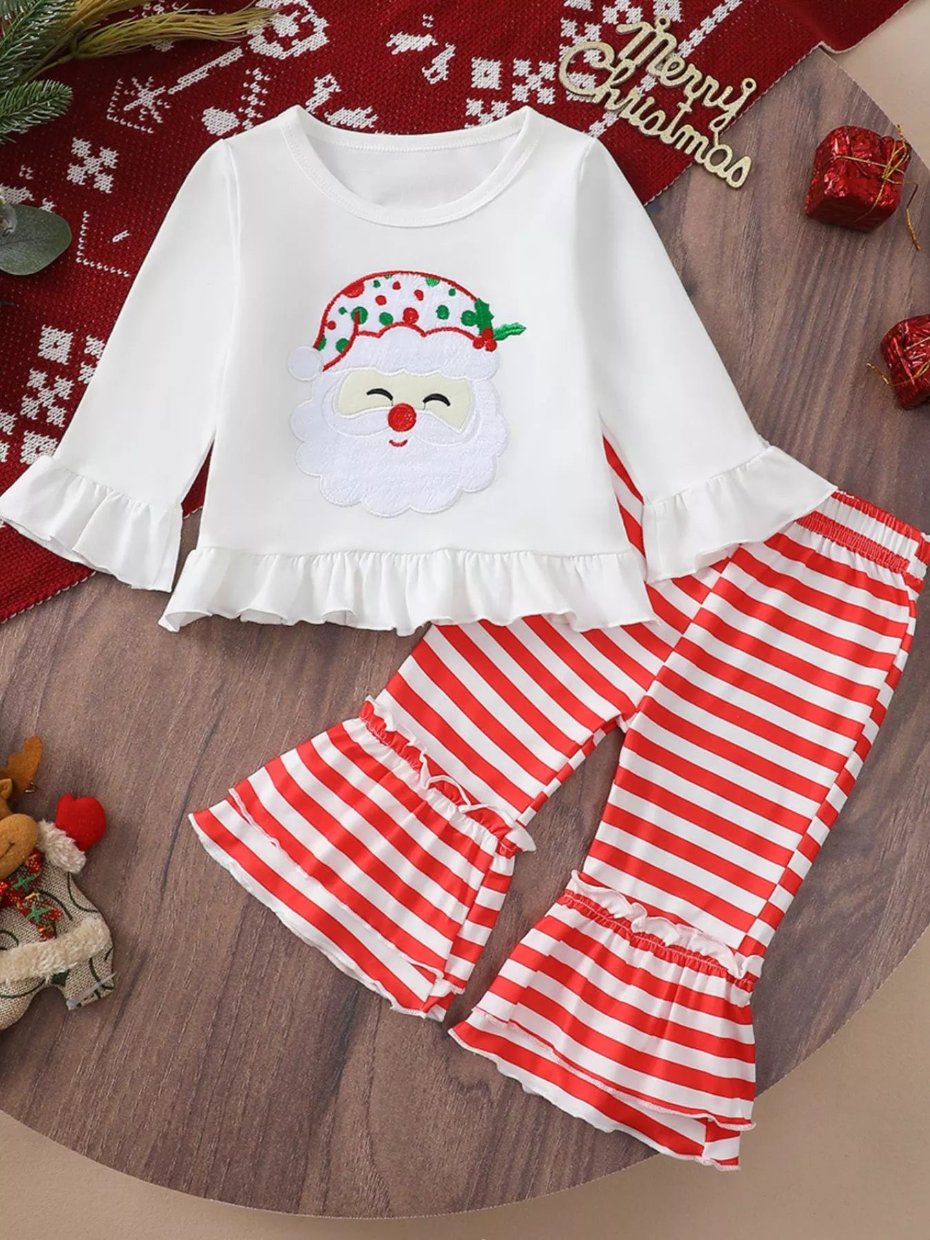 Children's Christmas Ruffle Trim Top and Pants Set - Farnelli
