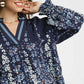 Umgee Full Size Floral Vine Print Blouse with Balloon Sleeves Plus Size - Farnelli