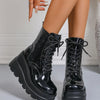 Lace Up Wedge Platform Boots - Black