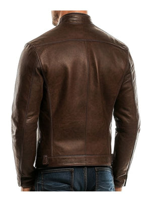 Men's brown leather jacket by Martin Jackets, featuring a stylish Adam leather design with detailed stitching and classic fit.
