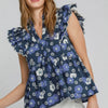 Umgee Full Size Floral Print Peplum Top Plus Size - NAVY MIX