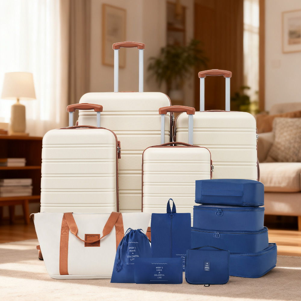 HouseOfZazla 4-piece hardshell luggage set with TSA locks and spinner wheels in multiple colors