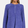 Zenana Full Size Brushed Melange Hacci High-Low Sweater - Bright Blue