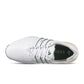 White Adidas Men's Tour 360 golf shoes with supportive sole and sleek design, perfect for on-course performance and style.