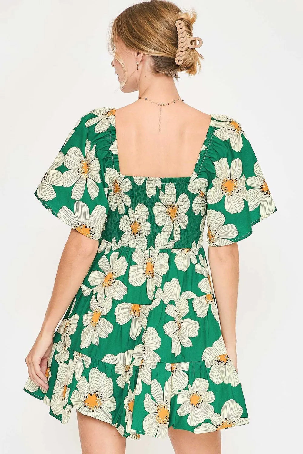 Umgee Full Size Daisy Print Mini Dress with Ribbon Details Plus Size - Farnelli