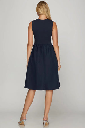 She + Sky Full Size Sleeveless Poplin Woven Midi Dress with Pockets Plus Size - Farnelli
