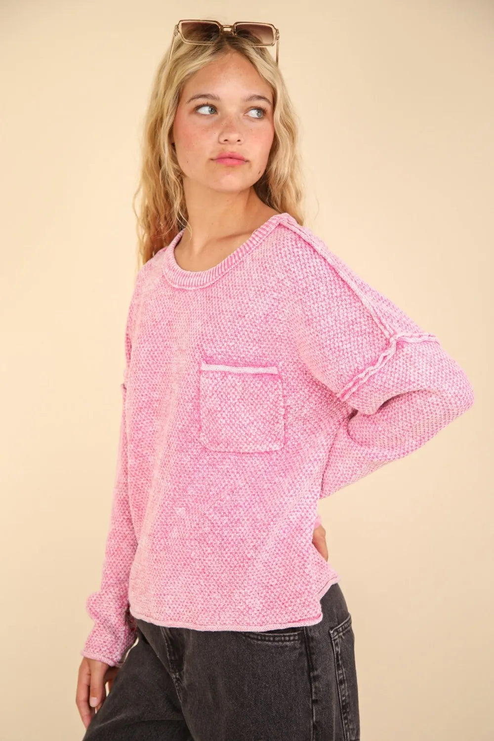 VERY J Mineral Washed Exposed Seam Sweater - Farnelli