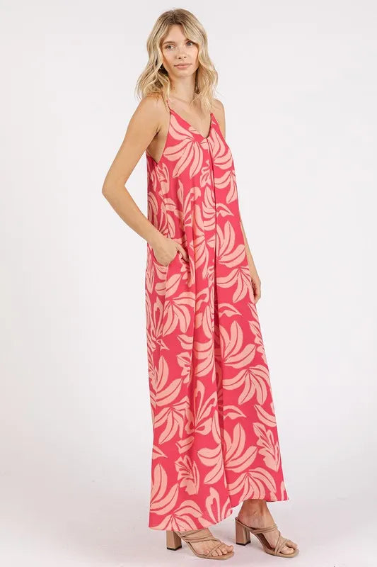 Mittoshop Printed V-Neck Maxi Cami Dress with Pockets - Farnelli