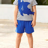 Children's Shark Applique Striped T-Shirt & Shorts Set - Royal Blue