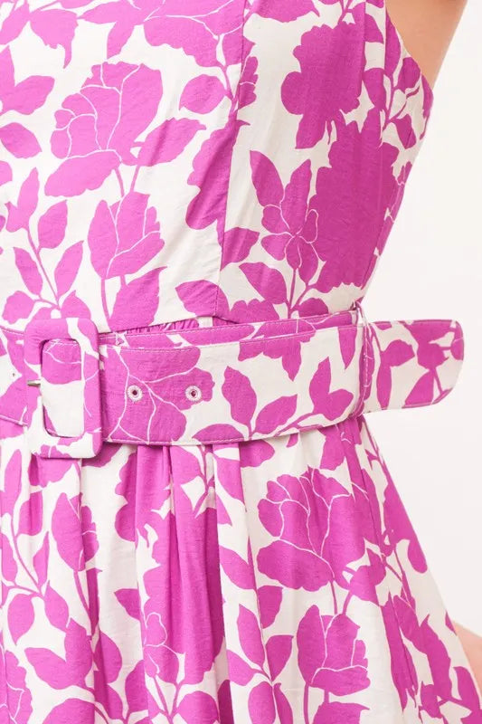 And The Why Square Neck Belted Floral Printed Midi Dress - Farnelli