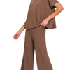 Zenana Cotton Slub Top & Pants Set - BROWN