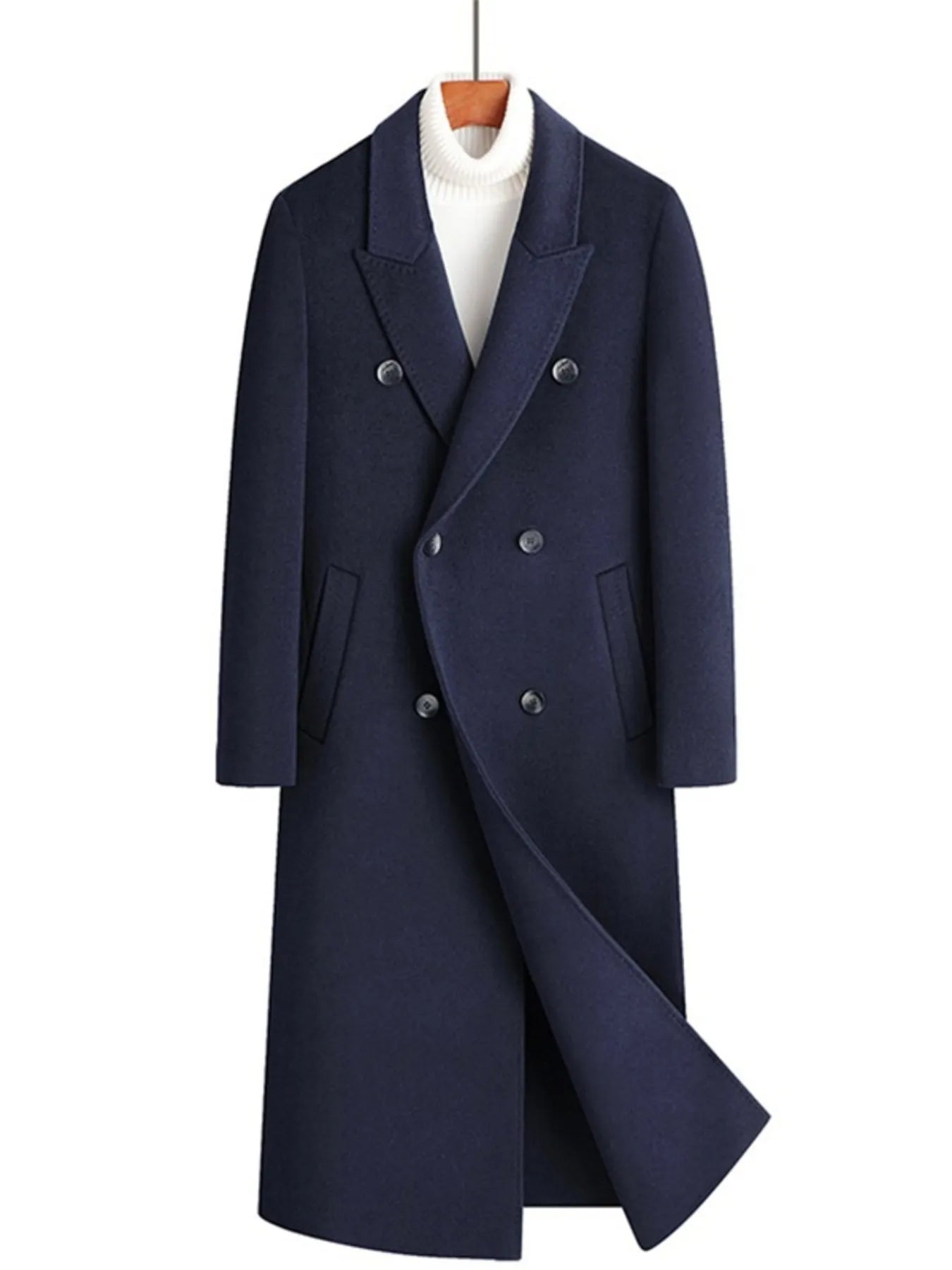 Men's Plus Size Double-Breasted Long Wool Coat - Farnelli