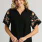 Umgee Full Size Linen Shirt with Embroidered Sleeves Plus Size - Farnelli