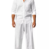 Men's Full Size Button Up Long Sleeve Shirt and Pants Plus Size - White