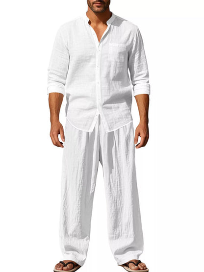 Men's Full Size Button Up Long Sleeve Shirt and Pants Plus Size - Farnelli