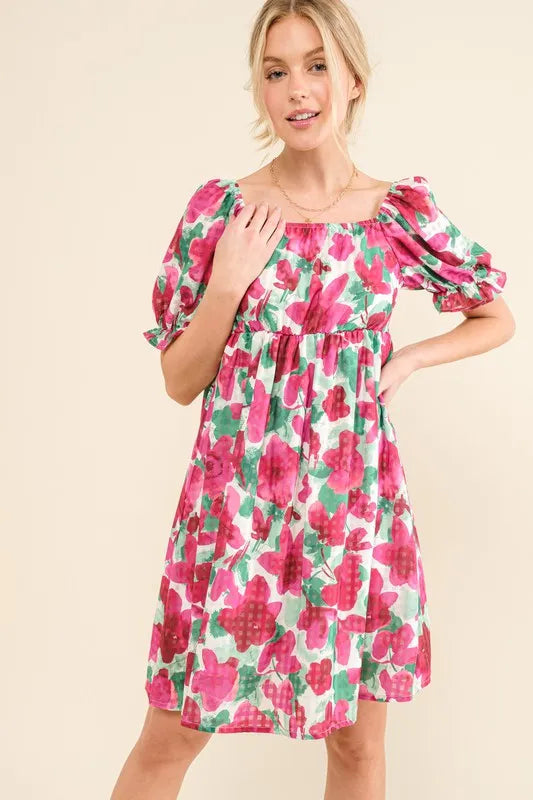 And The Why Smocked Floral Ruffle Short Sleeve Mini Dress - Farnelli