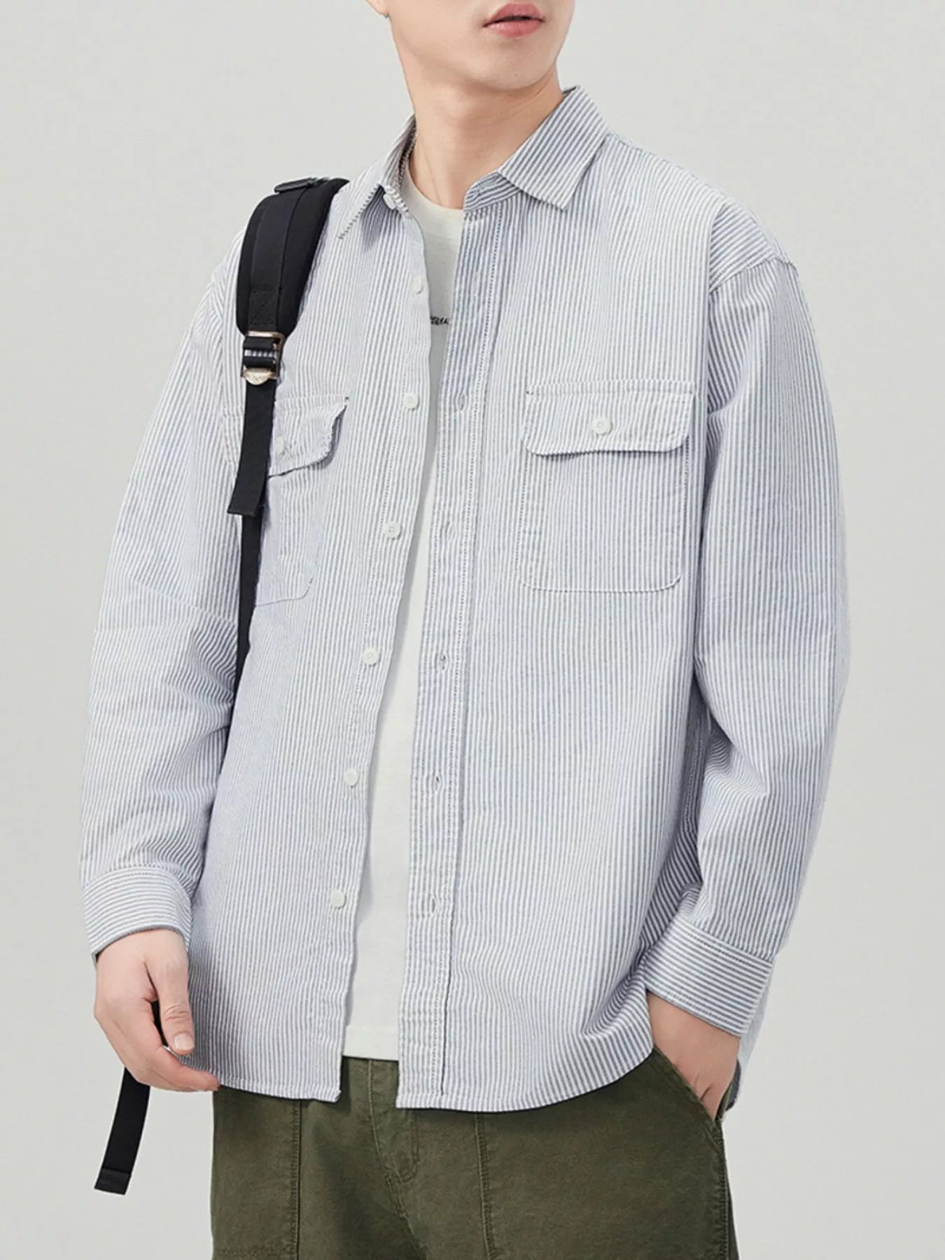 Men's Plus Size Striped Button Up Long Sleeve Shirt - Farnelli