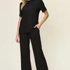 Double Take Full Size Round Neck Short Sleeve T-Shirt and Wide Leg Pants Set - Black