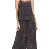Zenana Woven Acid Crinkle Washed Cami & Pants 2 Piece Set - ASH BLACK