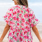 Zoya Floral Ruffled Short Sleeve Blouse - Farnelli