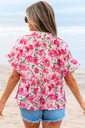 Zoya Floral Ruffled Short Sleeve Blouse - Farnelli