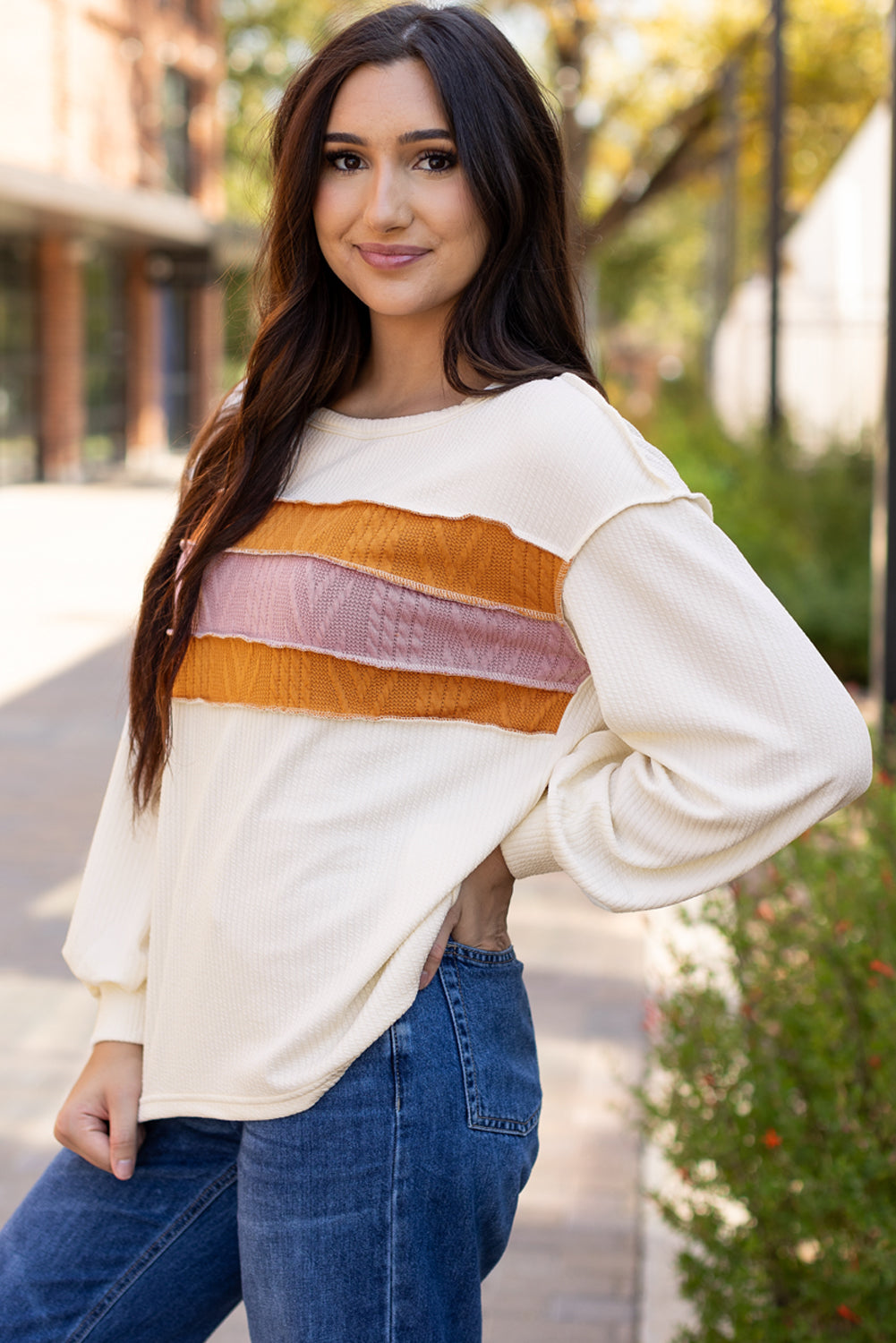 Ember Exposed Seam Knit Patchwork Top - Farnelli