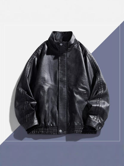 Men's Plus Size Vintage Style Faux Leather Moto Jacket - Farnelli