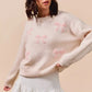 SO ME Embroidered Ribbon Round Neck Sweater - Farnelli