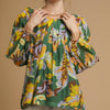 Umgee Mix Abstract Print Balloon Sleeve Blouse - GREEN MIX
