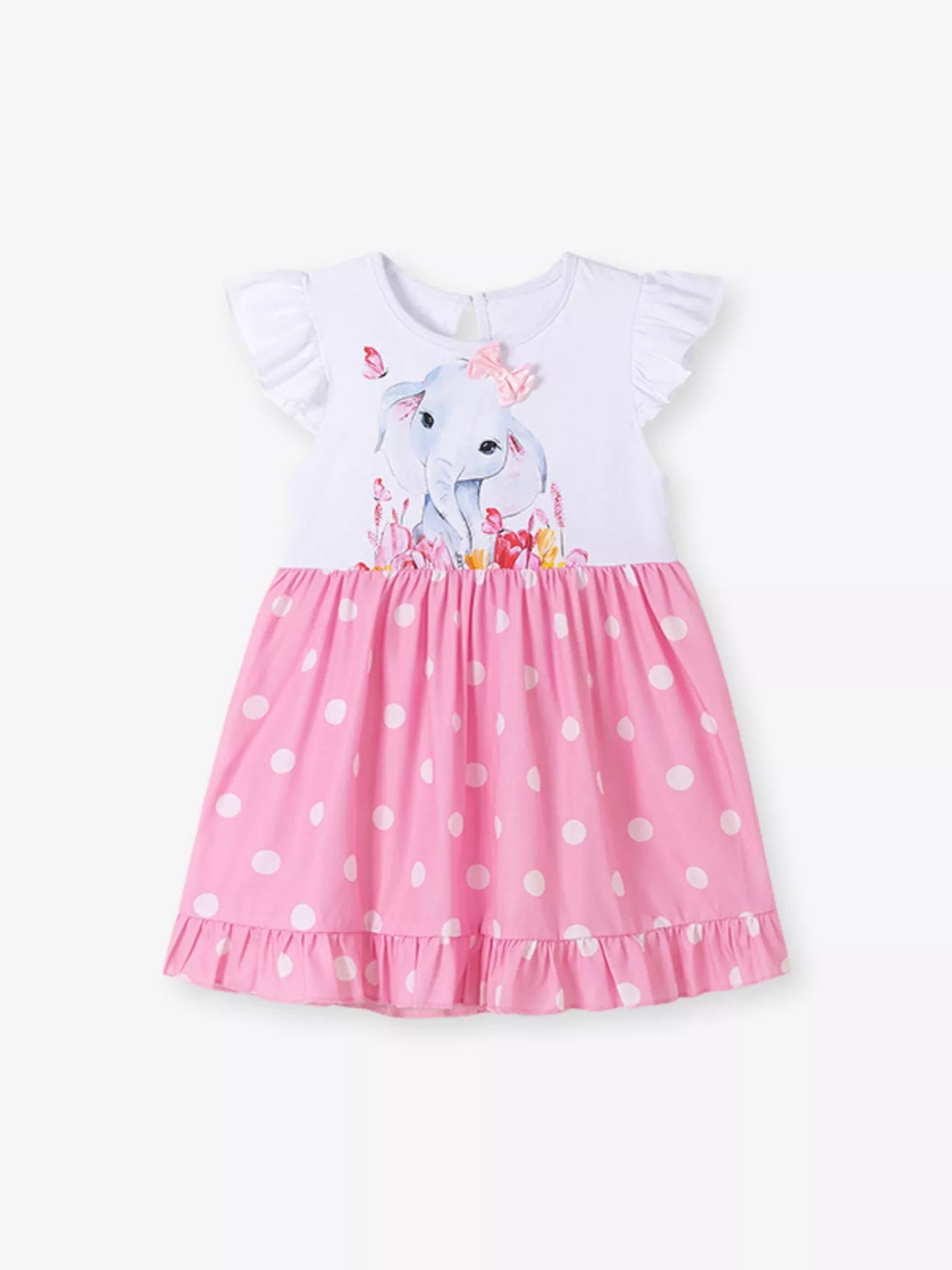 Children's Elephant Polka Dot Ruffle Hem Dress - Farnelli