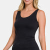 Zenana FRONT & BACK 2-WAY V-NECK / U-NECK SEAMLESS TANK - BLACK