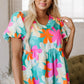 Rayne Floral V Neck Peplum Blouse - Farnelli