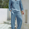 Men's Plus Size Long Sleeve Top and Pants Set - Lake Blue