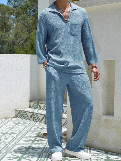 Men's Plus Size Long Sleeve Top and Pants Set - Farnelli