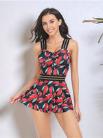 Ruched Printed Sweetheart Neck Two-Piece Swim Set - Farnelli