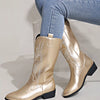 Embroidered Block Heels Boots - Gold