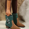 Western Embroidered Cowboy Block Heel Boots - Green