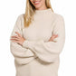 Zenana Balloon Sleeve Mock Neck Sweater - Farnelli