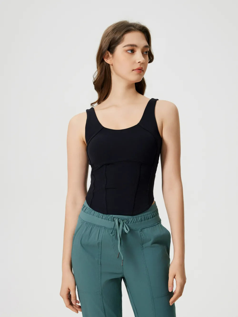 Millennia Round Neck Wide Strap Active Tank with Detachable Chest Pads - Farnelli