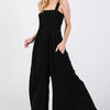 SAGE+FIG Smocked Flowy Wide Leg Jumpsuit - BLACK