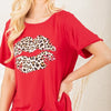 Heimish Full Size Leopard Lip Round Neck Short Sleeve T-Shirt Plus Size - Red