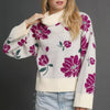 Umgee Floral Patterned Mock Neck Sweater - CREAM MIX