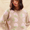 SO ME Strawberry Fruit All Over Button Sweater Cardigan - OATMEAL