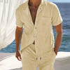 Men's Full Size Button Detail Short Sleeve Top and Shorts Set Plus Size - Khaki