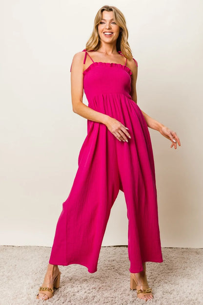 BiBi Texture Smocked Sleeveless Jumpsuit - Farnelli