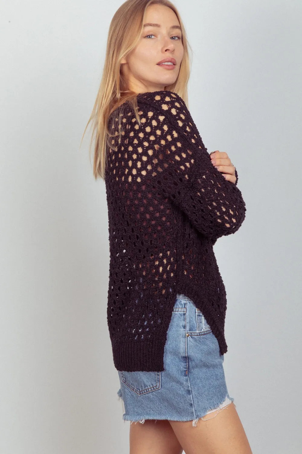 VERY J Openwork Slit Knit Cover Up - Farnelli
