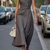 Round Neck Sleeveless Midi Dress - Grey