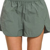 Zenana Windbreaker Smocked Waistband Running Shorts - ASH JADE