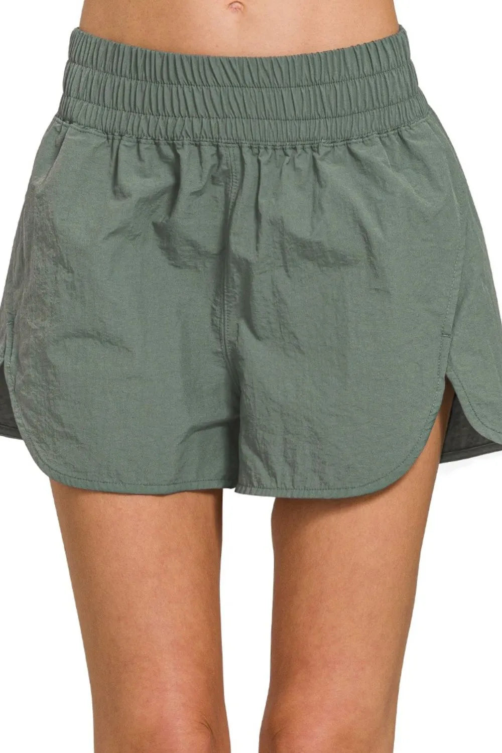 Zenana Windbreaker Smocked Waistband Running Shorts - Farnelli