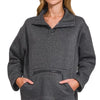 Zenana Fleece Washed High Neck Kangaroo Pocket Sweatshirt - BLACK